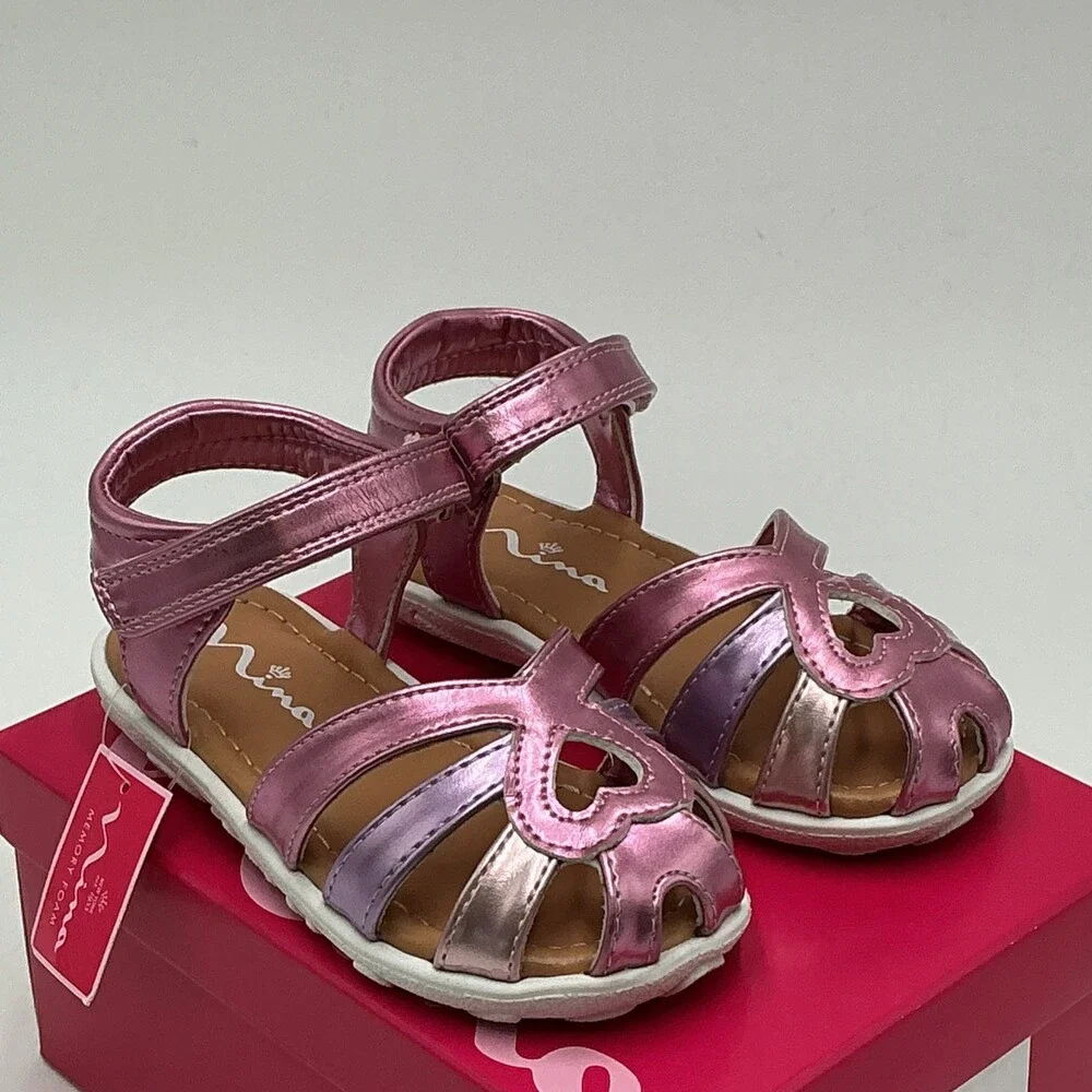 Nina Dallina-T Sandals Girls US 8 M Pink Metallic Toe Caged Ankle Strap Ebay1325